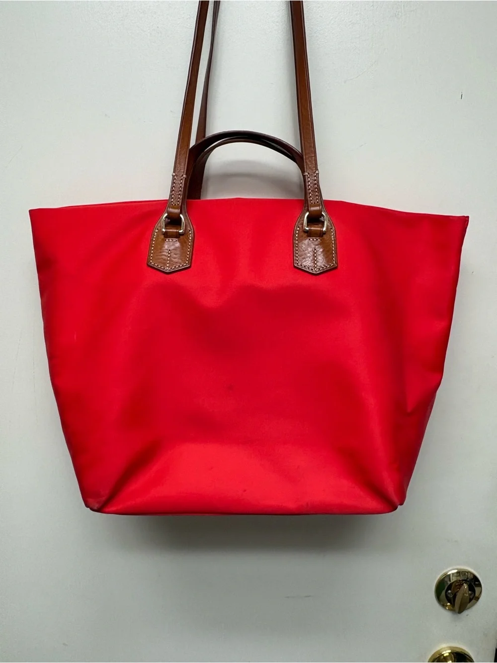 Dooney & Bourke Red Tote with Brown Leather Handles